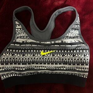 Nike Women's Geometric Sports Bra - Gray, Black, and Yellow